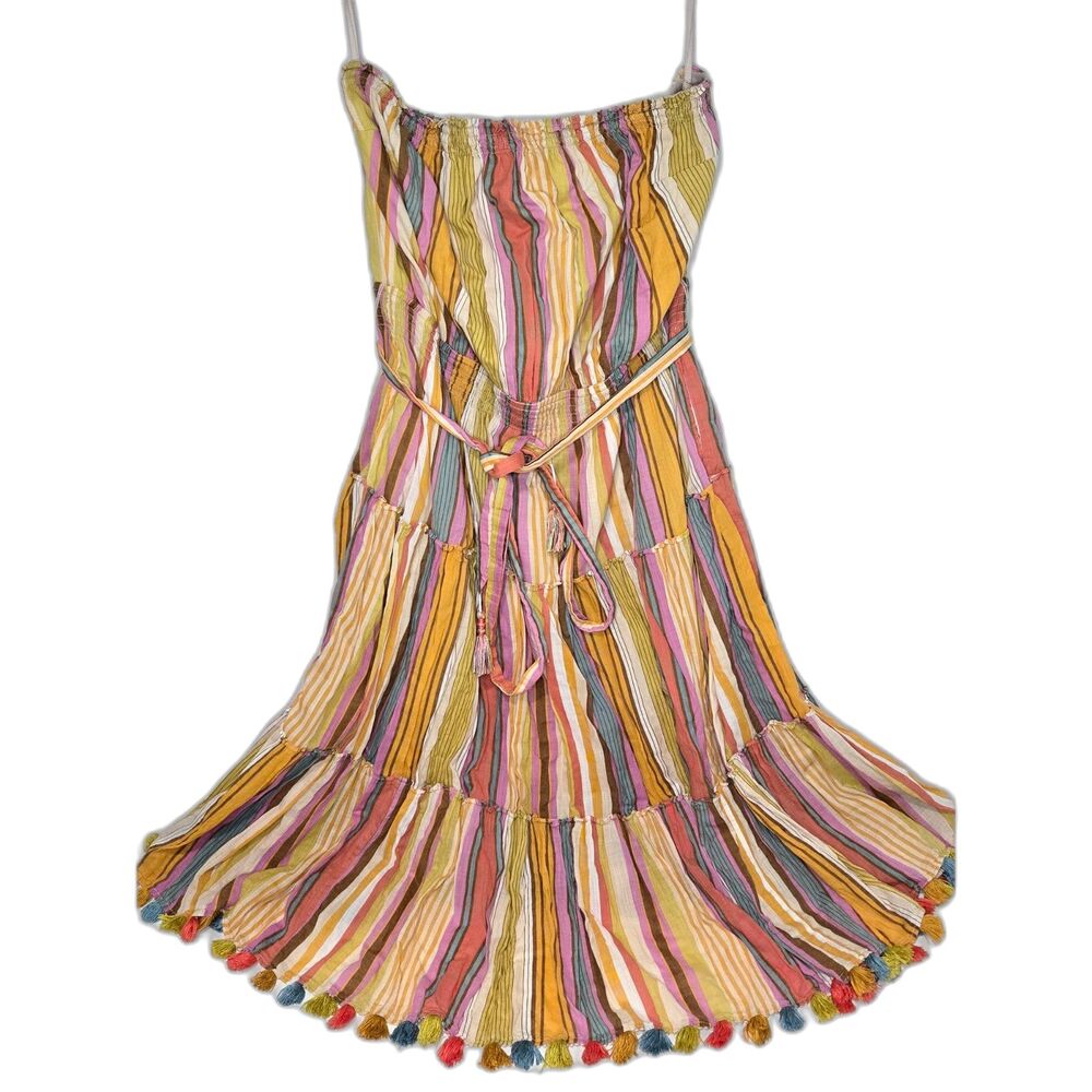 By Anthropologie Multi Color Striped Tiered Boho Midi Dress | Women's Size 2X